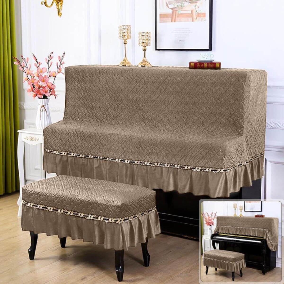 Piano Case for Piano Electronic Piano Keyboard Cover Piano Stool Cover Machine Washable And Scratch Resistant Perfect for Home.-Black||Piano 148-154cm