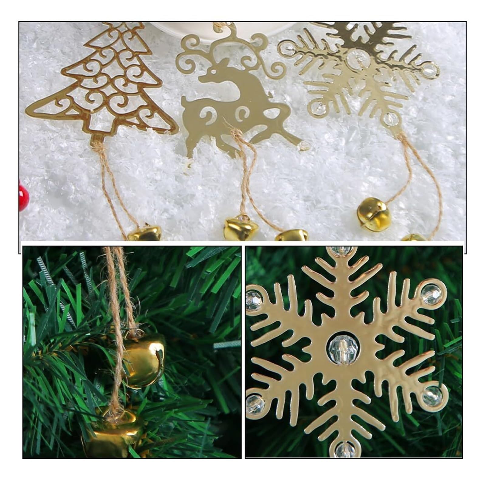 Campanelle Natale 6 Pezzi Albero di Natale Ornamento da Appendere in Metallo Fiocco Neve Campane Cervo Pendenti Decorazioni