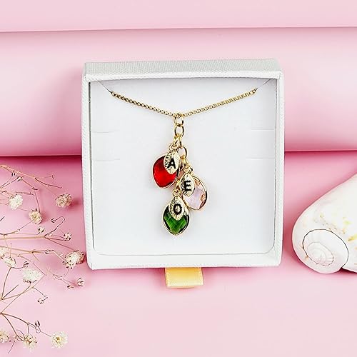 Miniatura 7 de Birthstones & Initials Necklace for Mom, Grandma, Women Up To 7 Birthstones, Multiple Kids, Grandkids Personalized Custom Family Jewelry for
