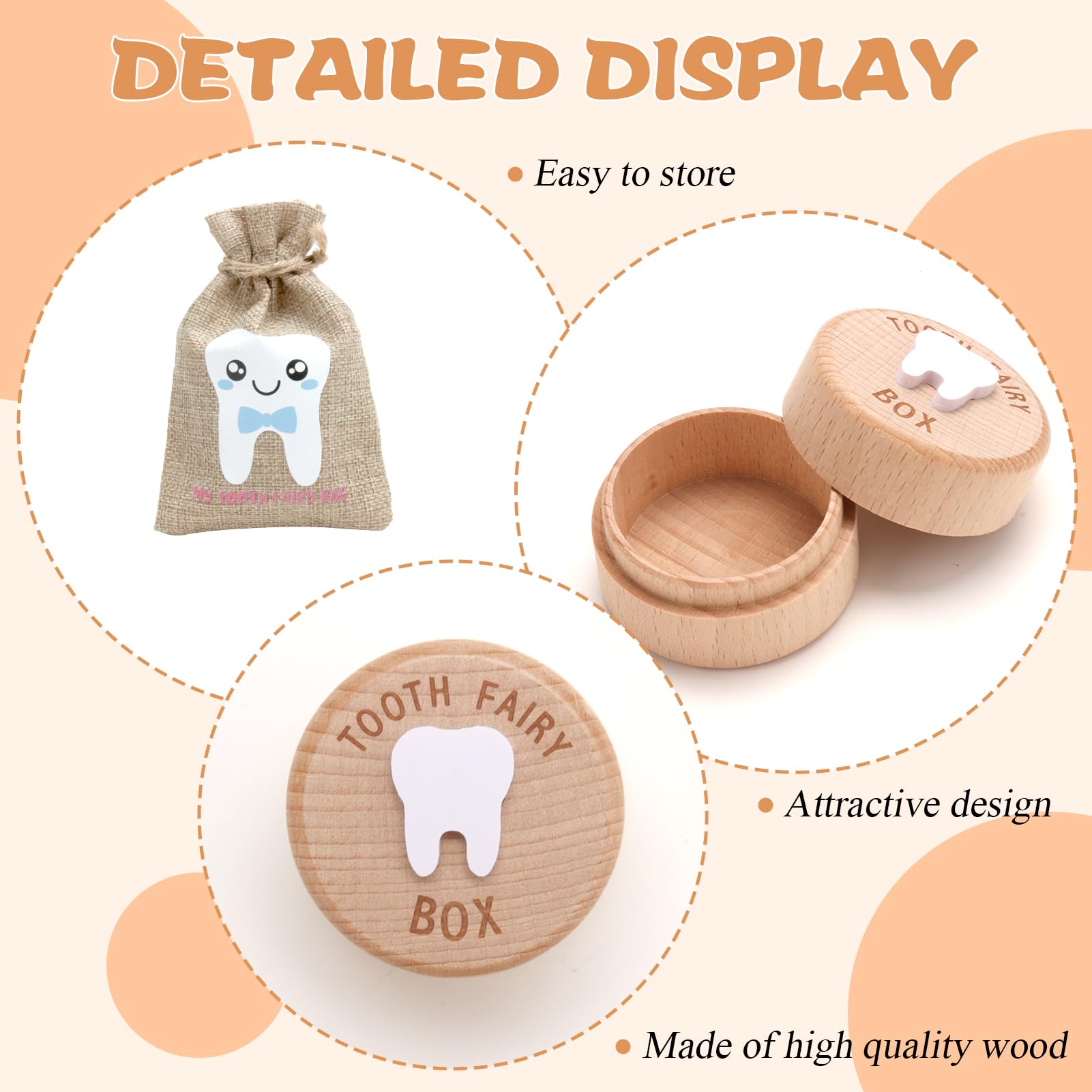 Mantoto Tooth Fairy Kit - 2 Piece Set including Cute Box and Bag, 3D Carved Wooden Storage for Dropped Teeth (Blue) - Image 3