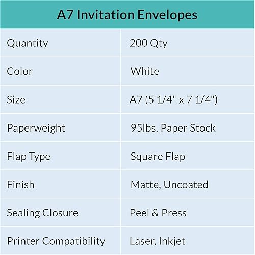 Miniatura 3 de Supla 150 sobres de invitación A7 en blanco autoadhesivo de 5 1/4 x 7 1/4 de 95 libras. Papel para bodas, invitaciones de ducha, anuncios de correo,