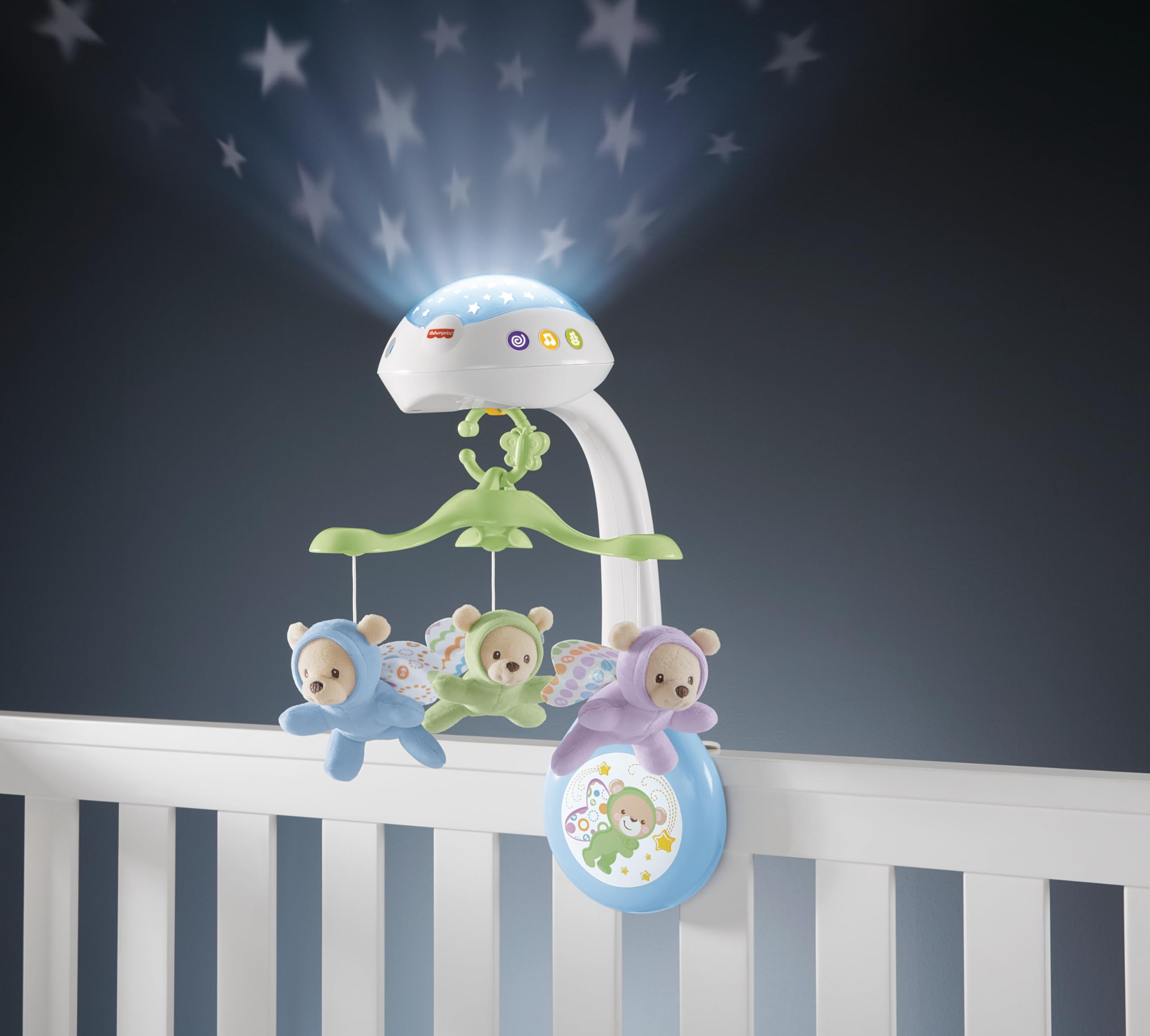 Fisher-Price CDN41-3-in-1 Traumbärchen Mobile Nachtlicht mit beruhigender Musik und White Noise mit Sternenlichtern Babyerstausstattung, ab 0 Monaten