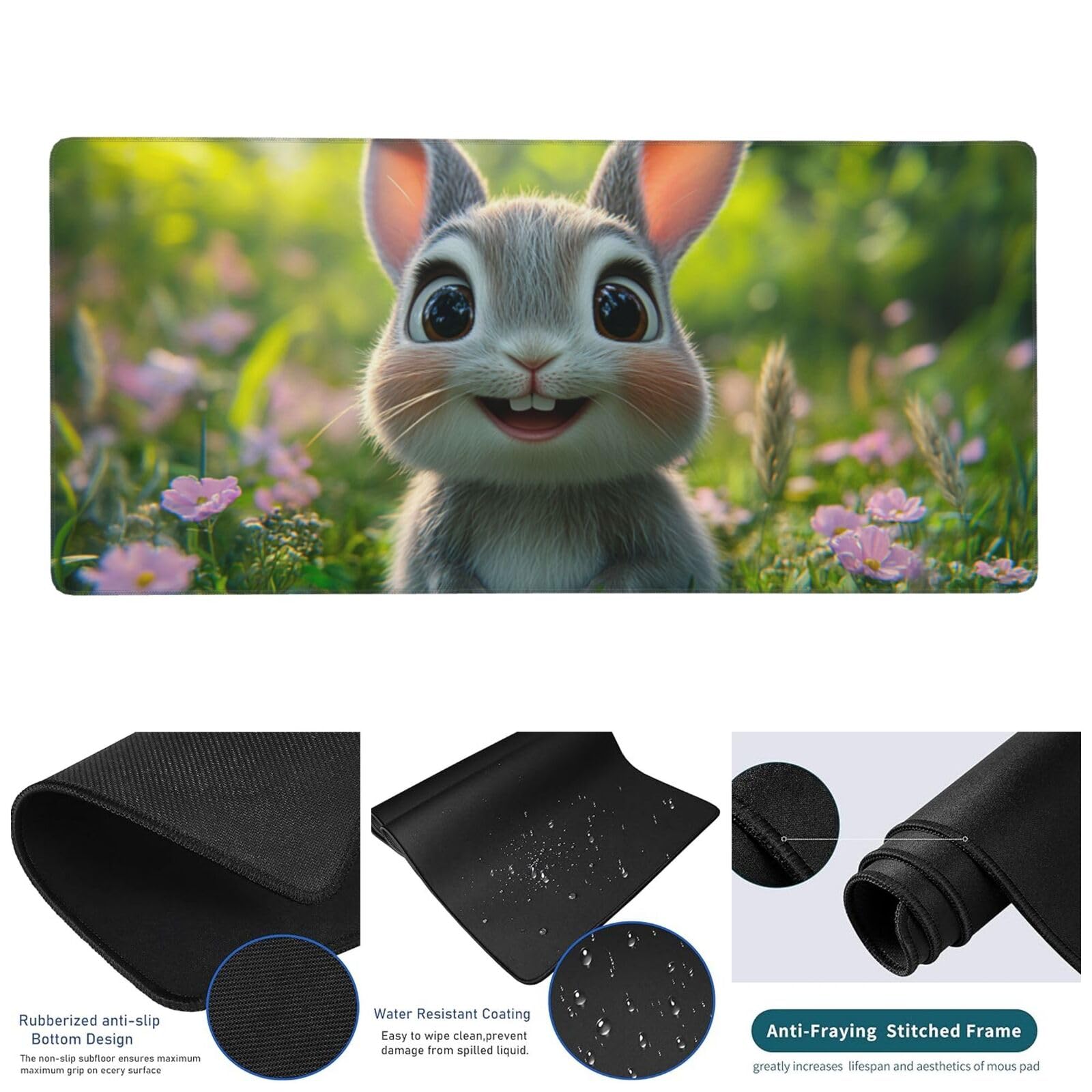 Carino Tappetino Gaming 900x400x3mm XXL Grande Tappetino ScrivaniaConiglio, Bordi Cuciti Tappetino per Mouse ad Tracciamento di Precisione Migliora precisione e velocità, Accessori Ufficio Decor-z744