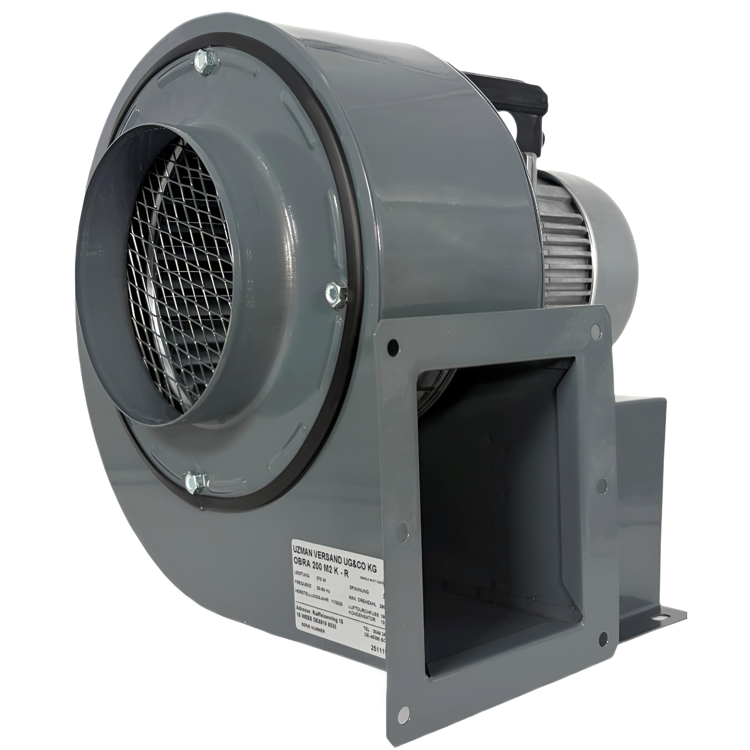 OBR200 230V Industriale Aspiratori Ventilazione Centrifugo. Ventilatore Radiale Axiale Ventola Estrattore Tubulare