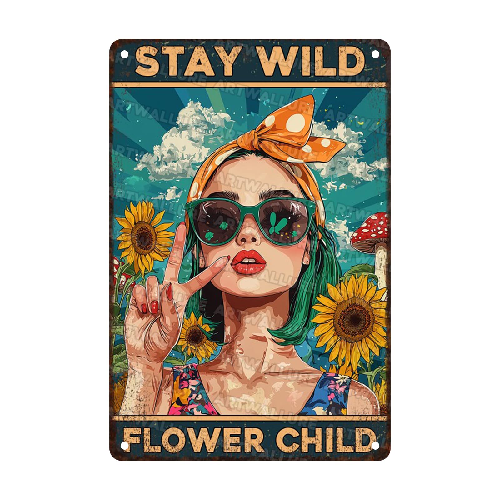 Bohemian Wall Art Metal Tin Plaque Rustic Decor Vintage Stay Wild Flower Child Nature Lover Quote 8x12inch