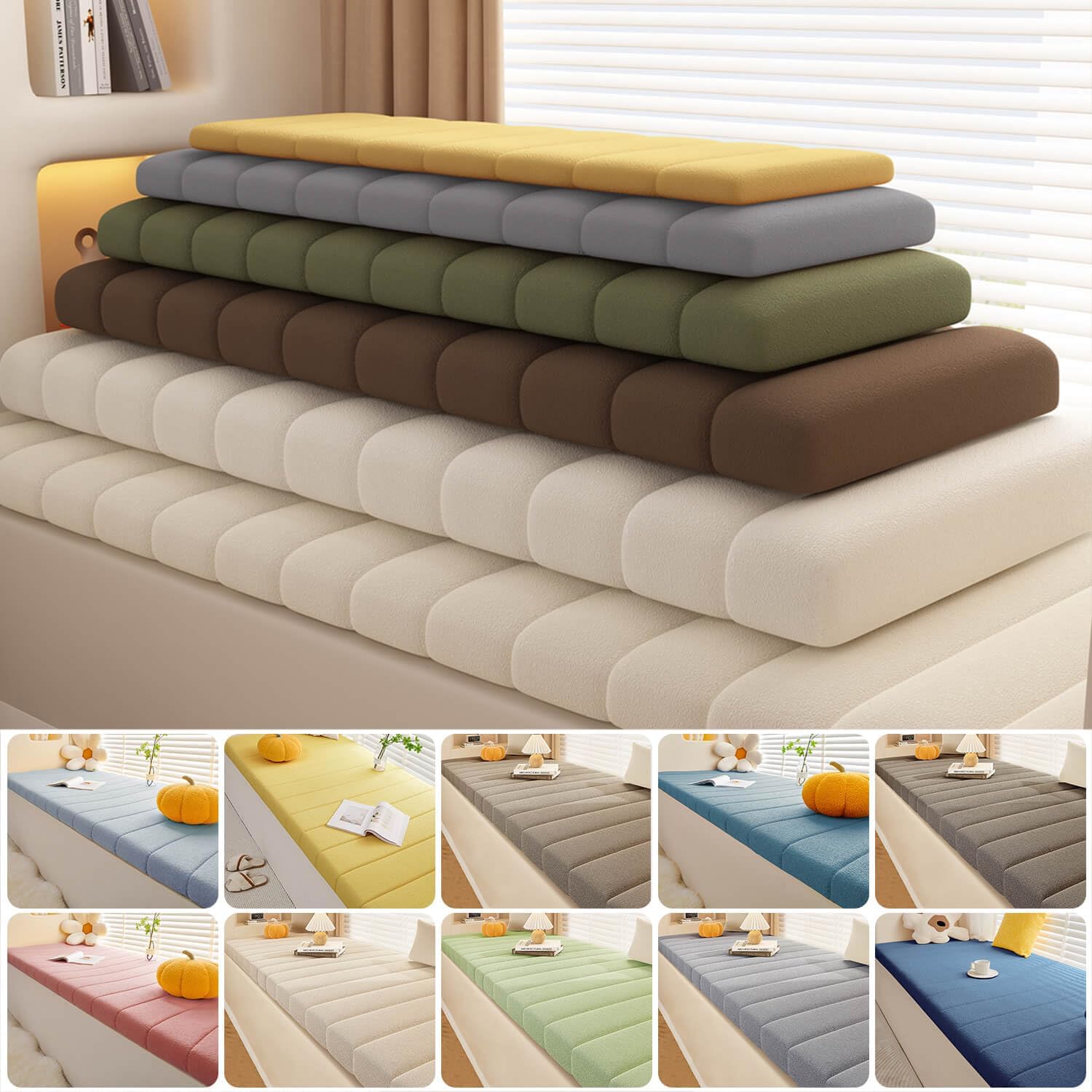 Custom Bench Cushions For Indoor Furniture, Circular Fleece Window Seat Cushions For Interior, Non-Slip Indoor Bench Cushions, Foam Bench Cushion