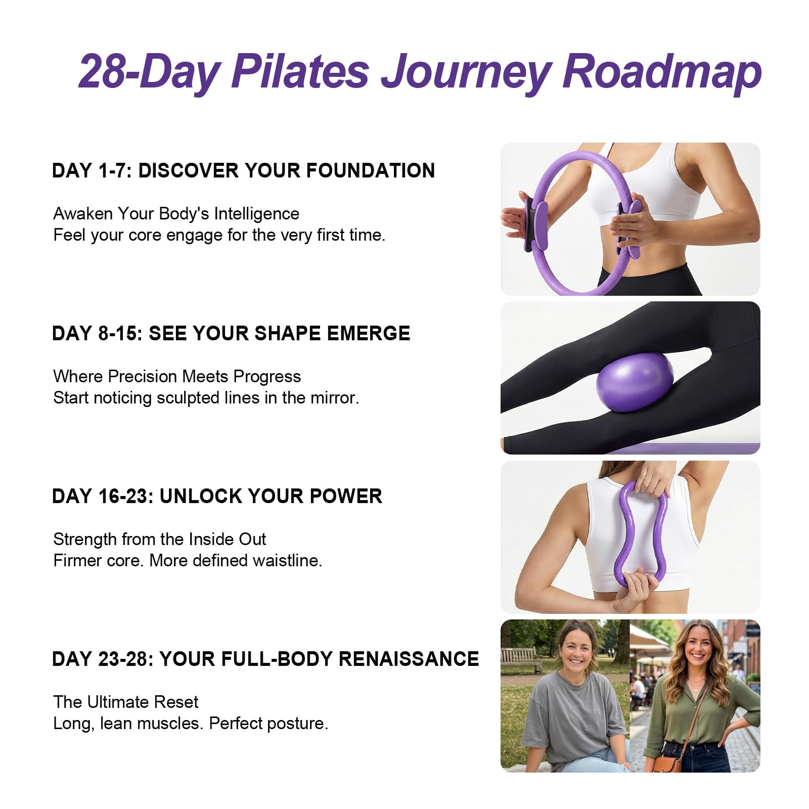 ElaraFit Home Pilates Ring and Ball Set for Women with 5 Resistance Bands 13 inch Magic Circle Workout Starter Kit for Beginners Full Body Toning 15 Min Daily Routine: Purple Mix