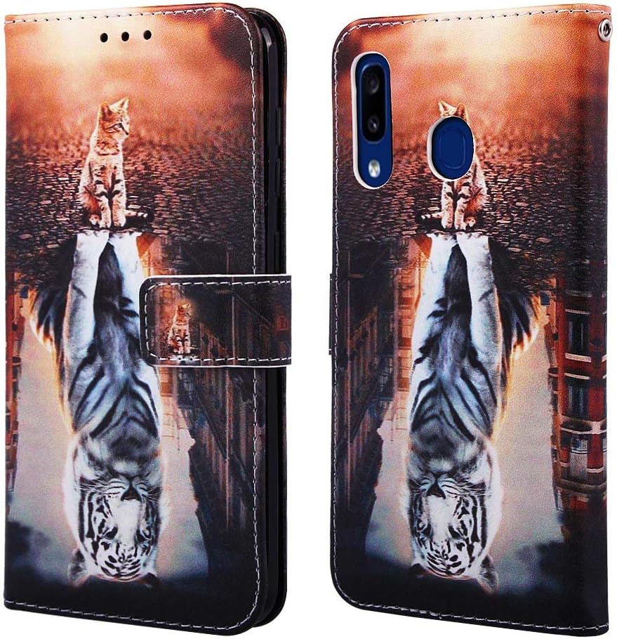 ISADENSER Galaxy A20 Case Samsung A30 Case [Wallet Stand] Cute Animals Flip Folio Notebook PU Leather Case with Magnetic Close Card Holder Slots Pouch for Samsung Galaxy A30 / A20 Cat Tiger YB