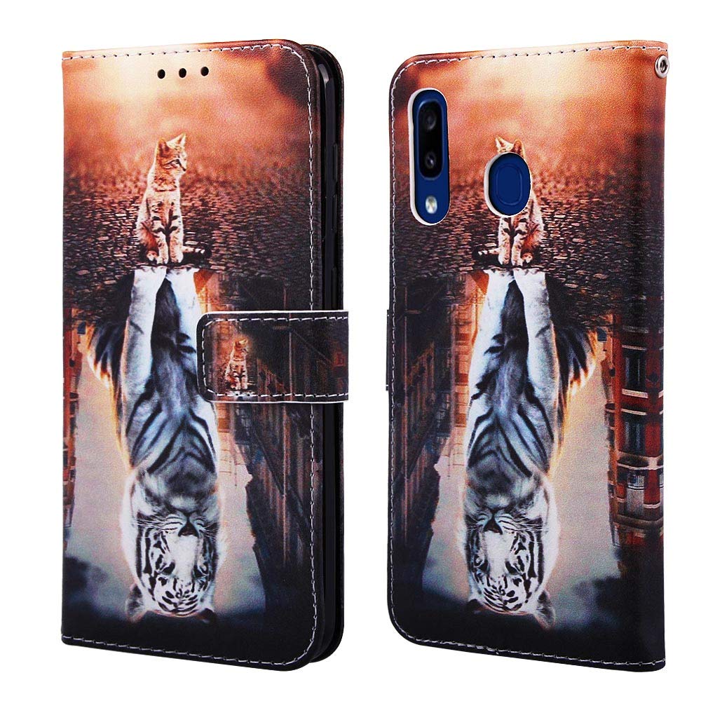 ISADENSER Galaxy A20 Case Samsung A30 Case [Wallet Stand] Cute Animals Flip Folio Notebook PU Leather Case with Magnetic Close Card Holder Slots Pouch for Samsung Galaxy A30 / A20 Cat Tiger YB