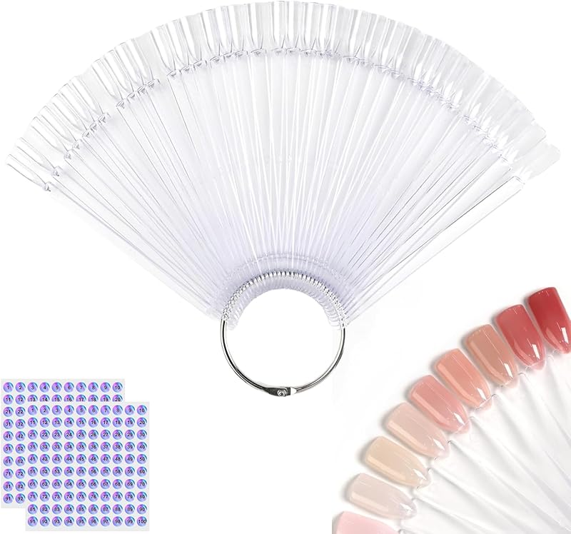 Palillos de muestra de color de uñas, 50 Uds., puntas de exhibición de abanico transparentes con anillo | Puntas de muestra de uñas con pegatinas numéricas, para práctica de exhibición de colores polacos, salón, manicura casera