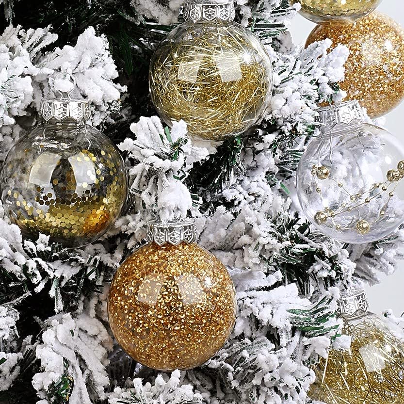 Lanpn Christmas Baubles Set, Shatterproof Xmas Clear Plastic Ornaments Balls for Christmas Tree Hanging Decorations (Gold, 7cm/24pcs)