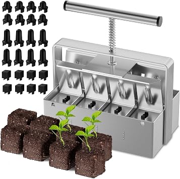 zukakii Soil Blocker 2 Inch 8 Cell Upgraded Soil Block Maker Heavy Duty with Comfortable Handle and 3 Sizes Seed Pins Handheld Soil Blocking Tool for Seed Starting transplanting Germination