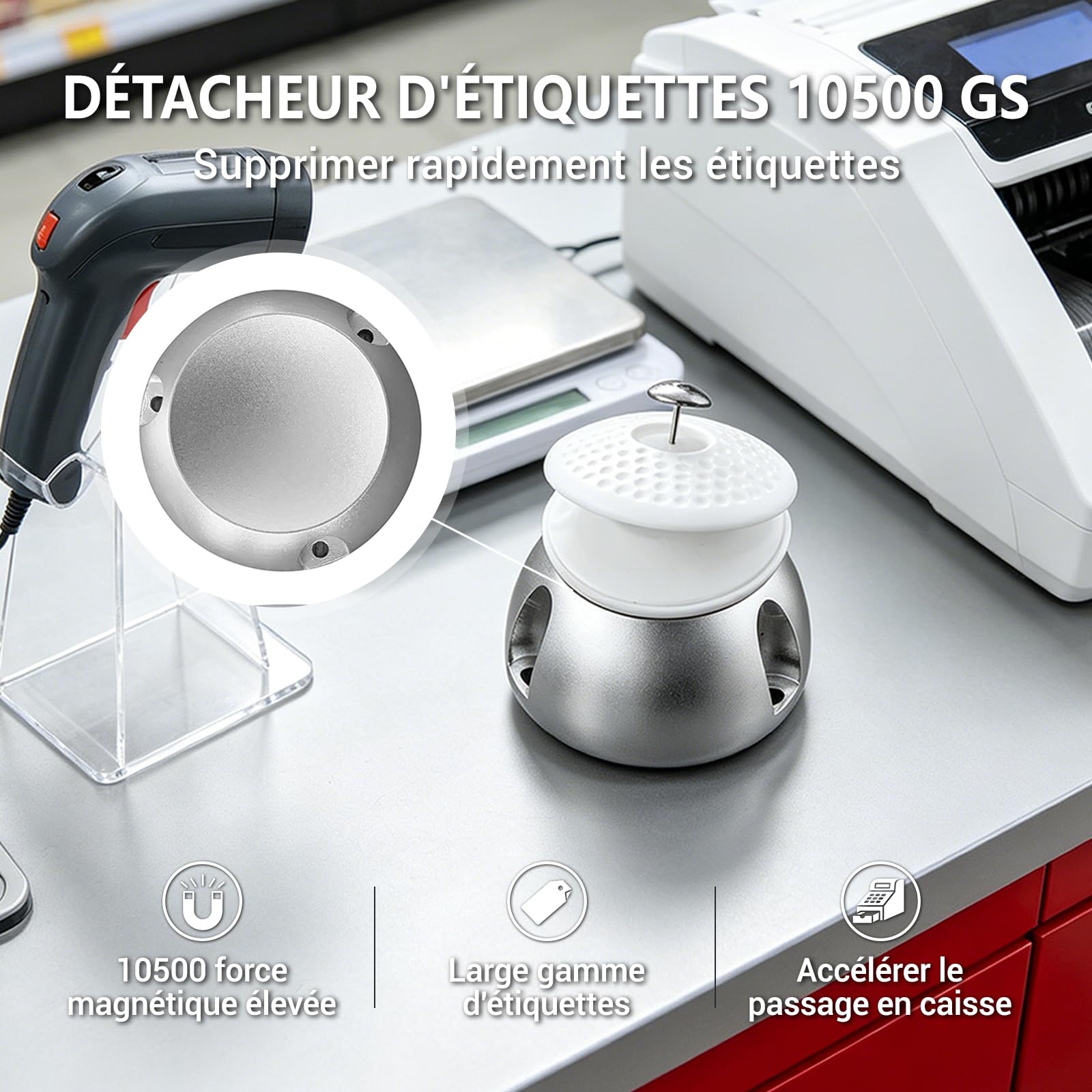 Aimant Antivol, 10500Gs Débipeur Sécurité pour Enlever Antivol Vêtements, Détacheur Magnétique, Puissant pour Étiquettes Magasins et Retrait Étiquettes Antivol