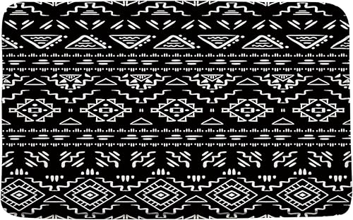 Tapete de baño bohemio negro y blanco, geométrico, moderno, estilo tribal, retro, azteca occidental, decoración de baño, microfibra con respaldo de