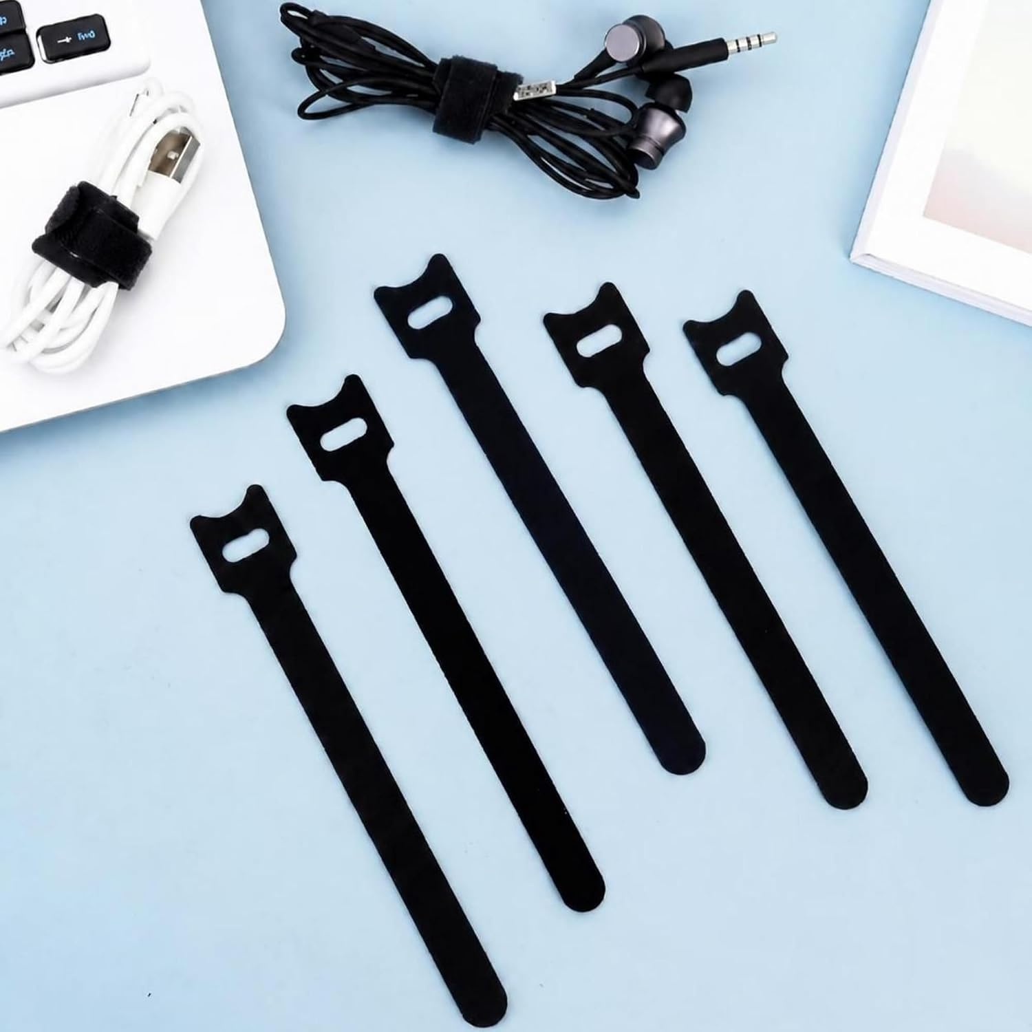 100 Pack Reusable Cable Ties 6 Inch - Adjustable Hook and Loop Cable Ties for Desk Cable Organizer, TV, PC & Electronics - Heavy Duty Fabric Cord Organizer Straps, Wire Management (Black) image 2