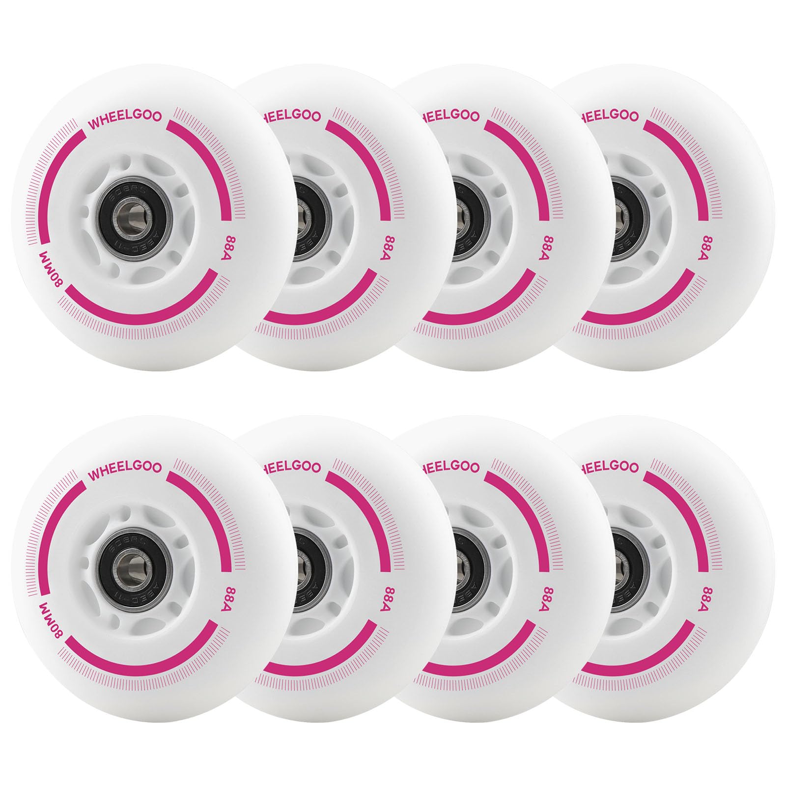 WHEELGOO 8-Pack LED Light Up Inline Skate Wheels for Kids & Teens, No Battery, PU Wheels with 608RS Bearings, Evening & Night Skating (Pink, 80mm)