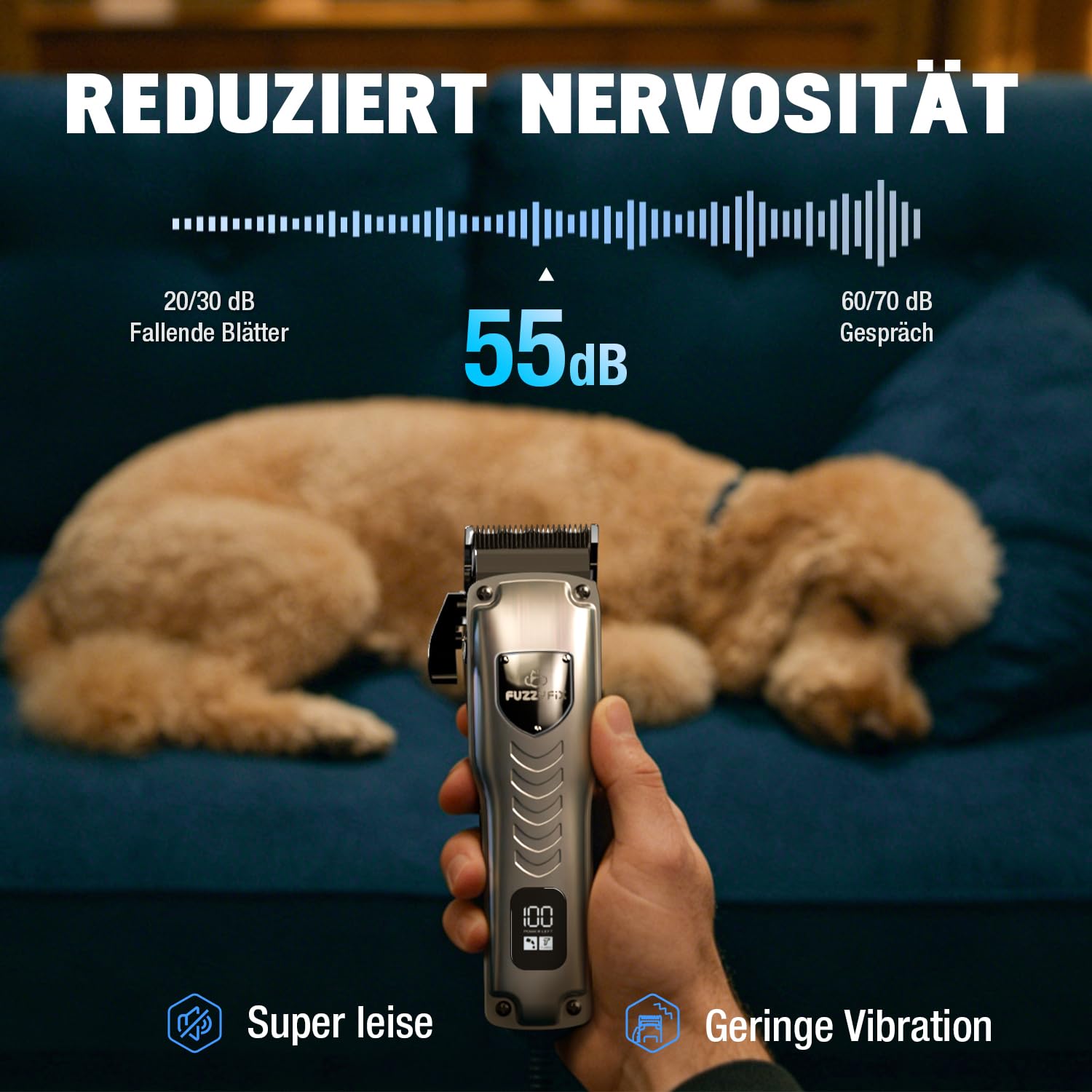 Hundeschermaschine mit Metall-Aufsteckkämme und Abnehmbare Ersatzklinge,Schermaschine Hund Hunderasierer Haarschneidemaschine Profi für Dickes/Lockiges/Feines/Langes/Gewelltes Haar