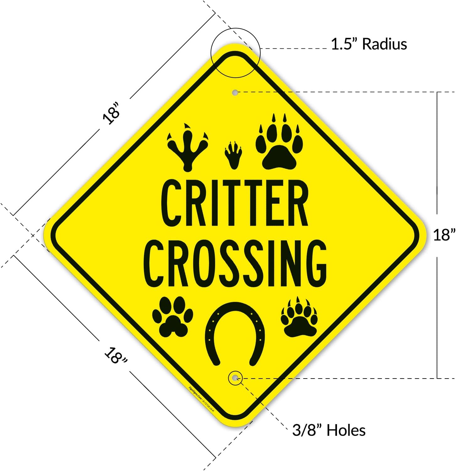 Critter Crossing with Paw Mark Graphic Sign, 18x18 Inches, Rust Free .063 Aluminum, Fade Resistant, Made in USA