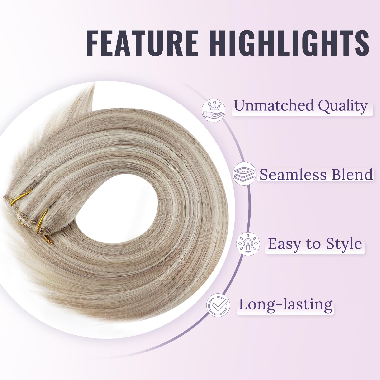 Fshine Lunghi Extension Filo Invisibile Capelli 20 Pollici Veri Lisci Capelli Umani Extension Highlight Biondo Cenere Con Biondo Candido Extension Capelli Remy Filo 127G Hair Extensions Wire #18P613