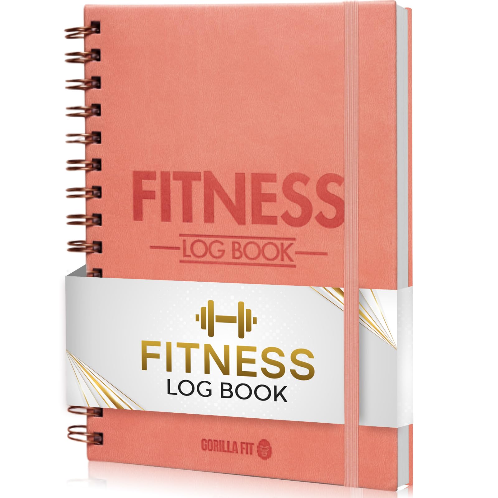 Gym Log Book (A5) - Hardback Leather PU Workout Tracker (128 Workouts) - Set Goals & Track Progress - Premium Fitness Planner by Gorilla Fit (Pink)