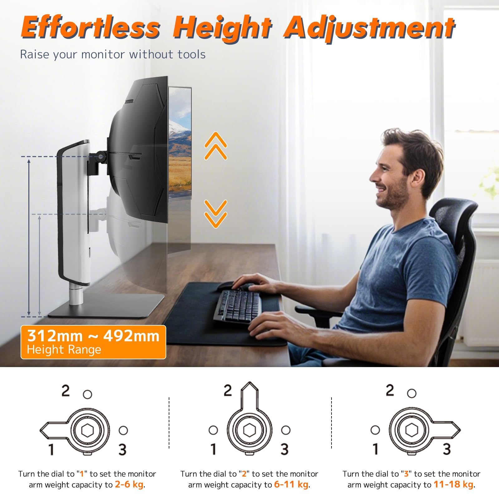 PUTORSEN Supporto per monitor indipendente per schermo da 17 a 49 pollici fino a 18 kg, ultra ampio supporto per monitor 1 monitor, regolabile in altezza, inclinabile, VESA 75/100 mm