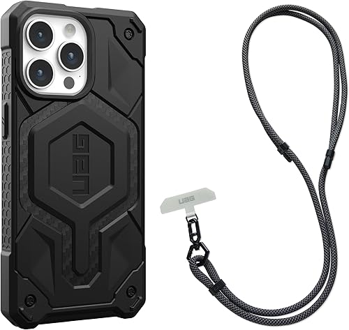 URBAN ARMOR GEAR UAG - Funda diseñada para iPhone 15 Pro Max Monarch Pro de fibra de carbono de 6.7 pulgadas, paquete con cordón cruzado UAG para disponible en Yaxa Peru