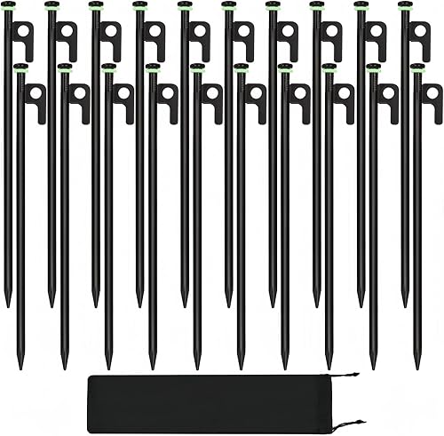 20 estacas de tienda de campaña, estacas resistentes de 16 pulgadas con bolsa de almacenamiento, estacas de acero forjado resistentes, estacas de
