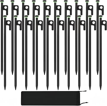 20Pcs Tent Stakes, 16in Heavy Duty Tent Stakes, Dia 0.35" Forged Steel Stakes Heavy Duty for Tent Used on Rocks, Grassland, Snowfield20Pcs 16in Stakes