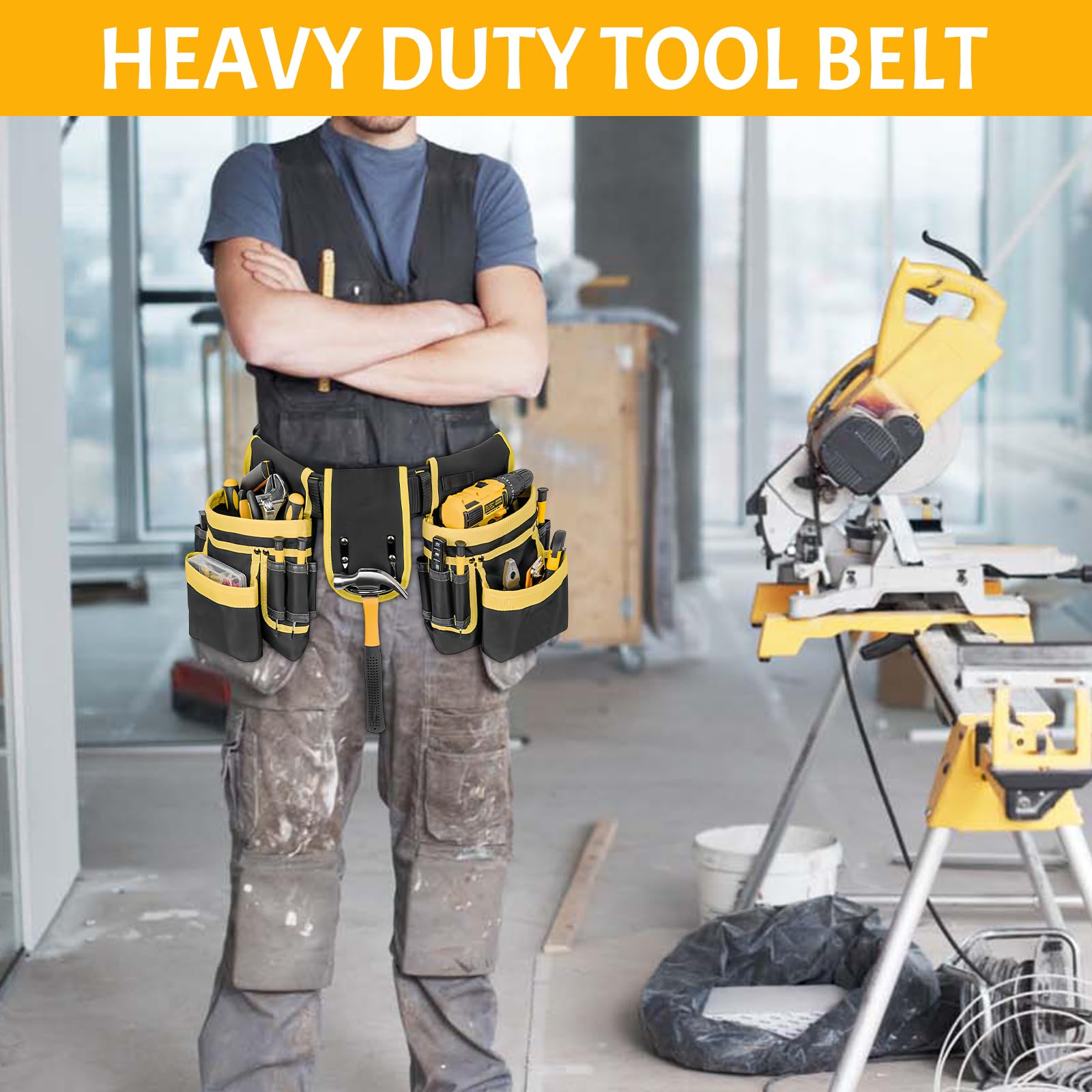 Cinturón de Herramientas, Porta Herramientas Cintura, Magnética Cinturon Portaherramientas Ajustable con 12/28 Bolsillos para Hombre, Electricistas, Carpinteros, Trabajadores de Construcción