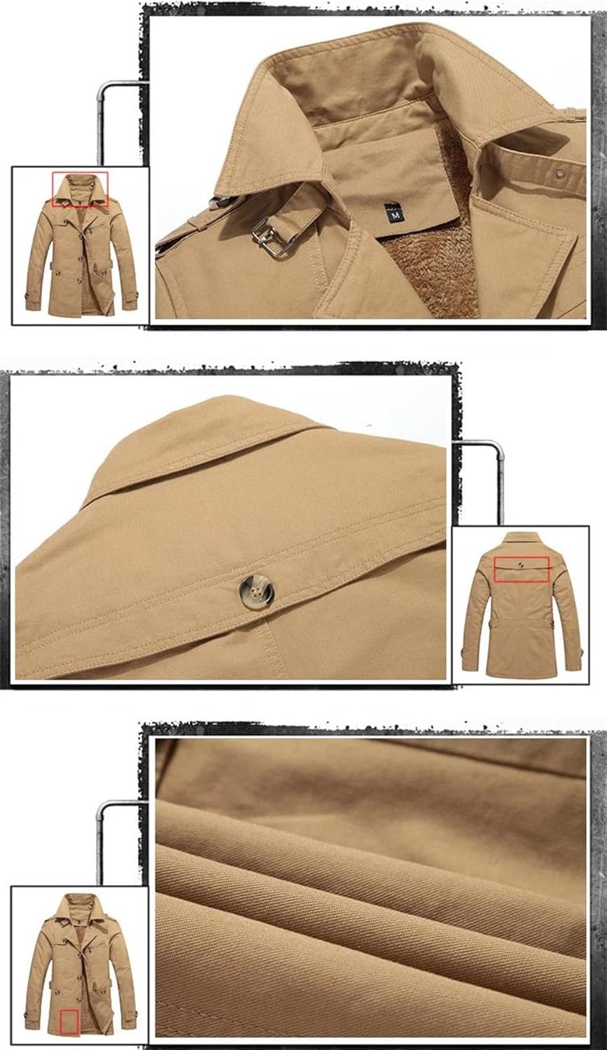 Men's Winter Trench Coat Military Outdoor Warm Fleece Lined Long Jacket Large Size Windproof Casual Outerwear