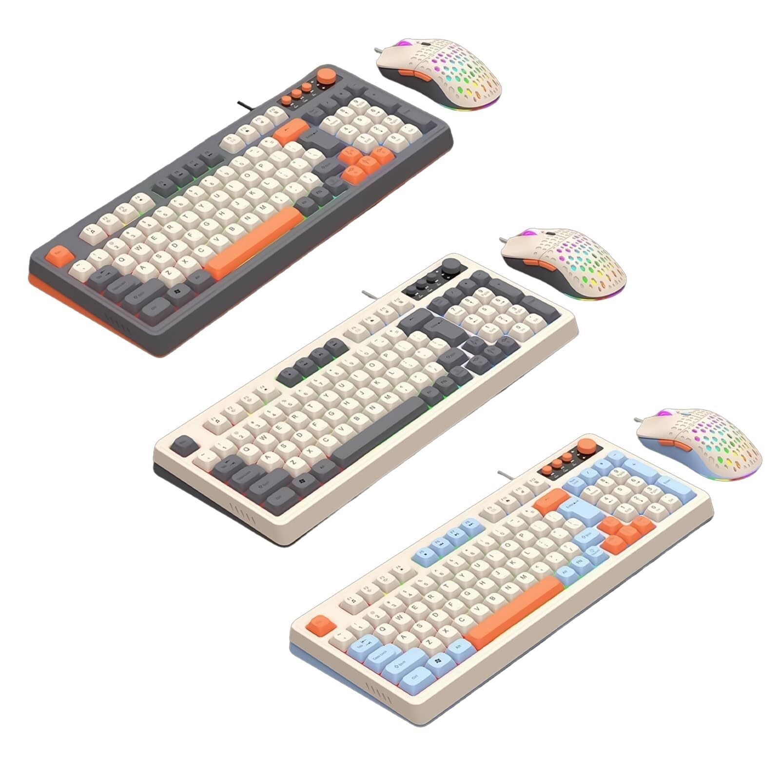 Klawiatury I Myszy Podświetlana Klawiatura Do Gier Mysz USB Klawiatura Przewodowa Do Komputera PC Klawiatura Do Podłączenia Przewodu Zestawy Klawiatura I Mysz(White Gray Orange)