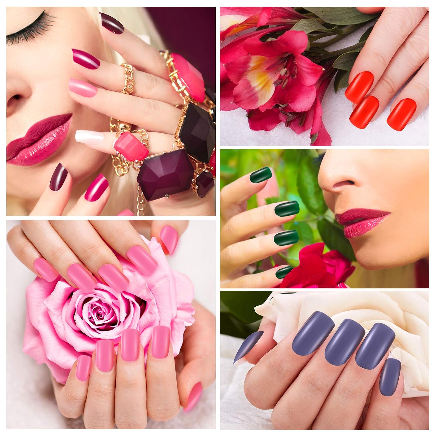 576 Pieces Square Press on Nails 24 Colors Square Medium False Nail Full Cover False Nails Artificial Fake Nail Colorful Acrylic Nail Tip Kit with Nail File for DIY Nail Art (Classic Style)