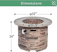 Vista 7 de Mesa de fuego de propano para exteriores, 32 pulgadas, 40,000 BTU, cilíndrica marrón, mesa de fuego de gas de hormigón con rocas de lava, cubierta