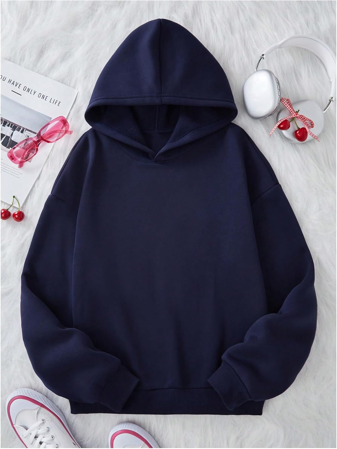 SweatyRocks Girl's Cherry Print Long Sleeve Hoodies Casual Loose Drop Shoulder Sweatshirts - Image 3