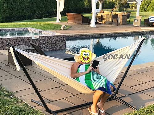 Miniatura 7 de GOCAN - Hamaca doble brasileña para 2 personas, 129.9 x 59 pulgadas, carga de 500 libras, lona de algodón, hamaca para patio, porche, jardín, patio