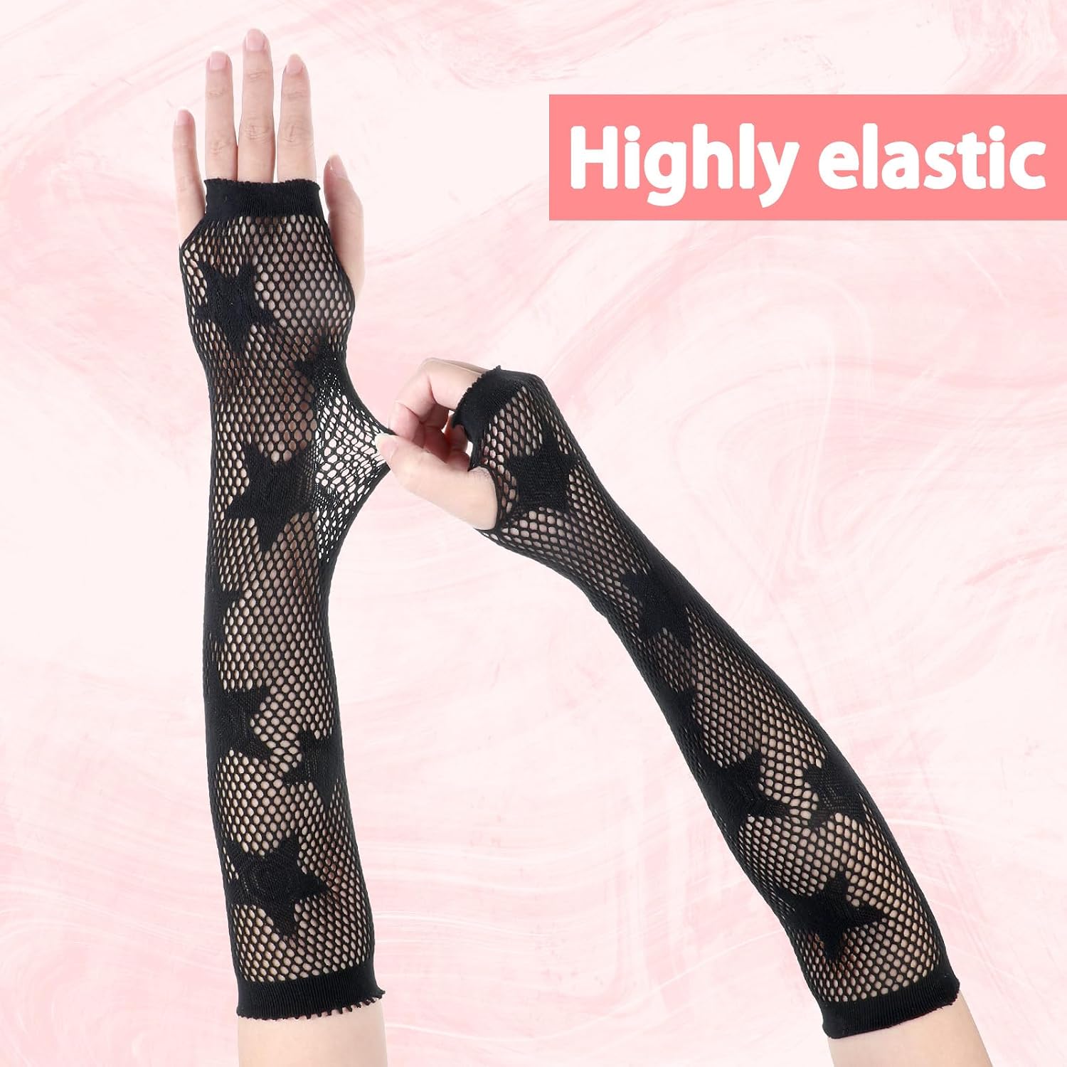 Yolev Fishnet Gloves Fingerless Five-Pointed Star Gloves Long Fishnet Arm Sleeves Black Mesh Gloves for Women Cosplay Punk 80s Emo Party Halloween Costume Scene Accessories