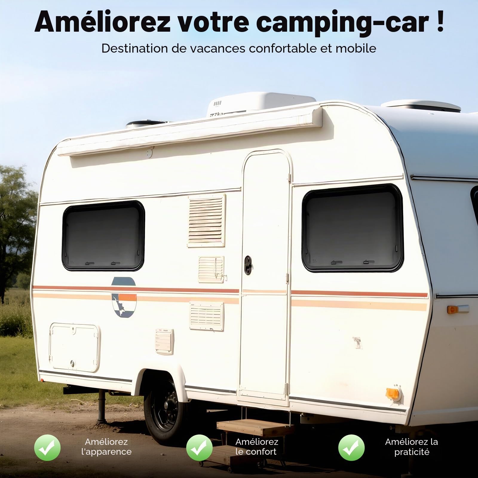 DIFU Fenêtre de caravane - 900 x 550 mm - Certifié ECE 43R - En verre trempé - XL - Avec moustiquaire et store - Protection contre les insectes