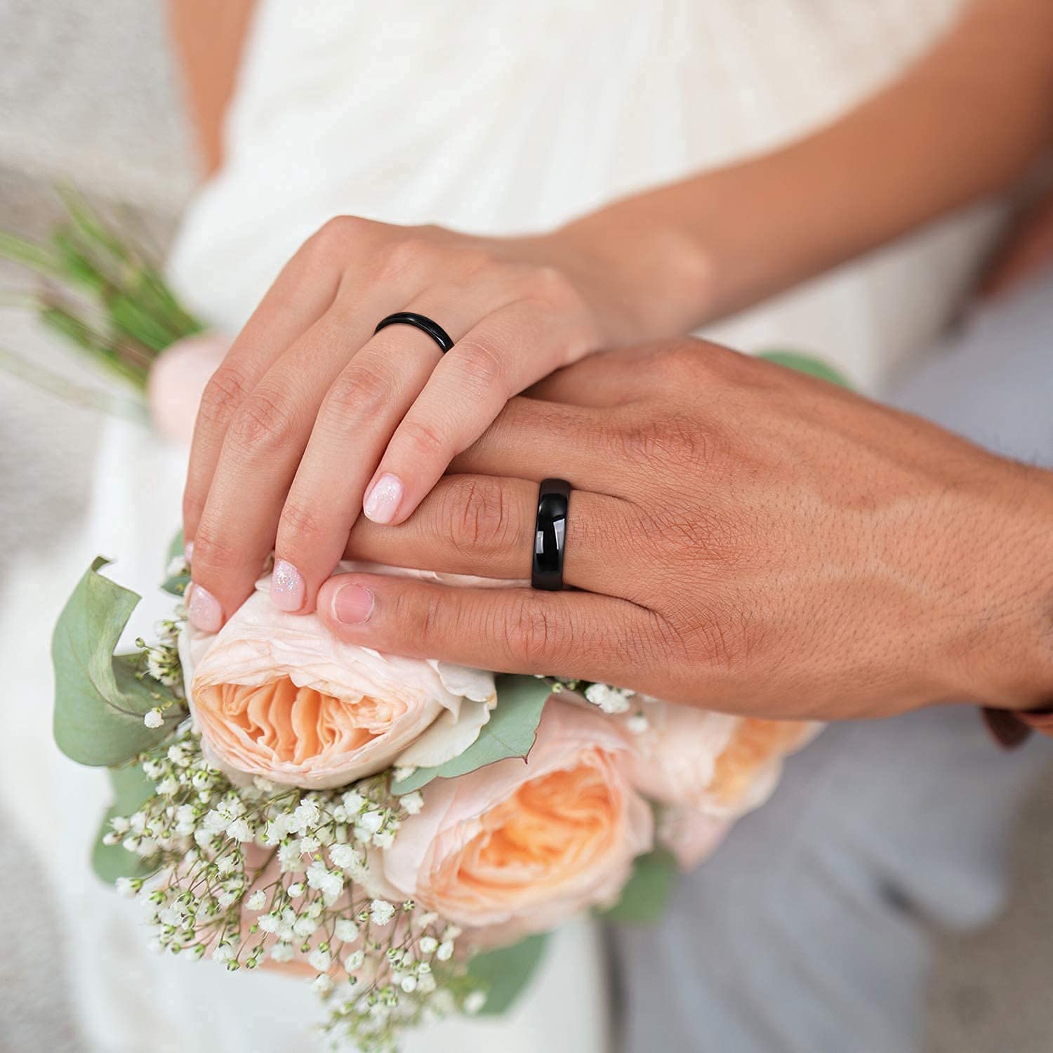 Zakk Anillos para mujer y hombre negro de tungsteno estrecho pulido anillo de compromiso anillos de pareja 2mm 4mm 6mm 8mm