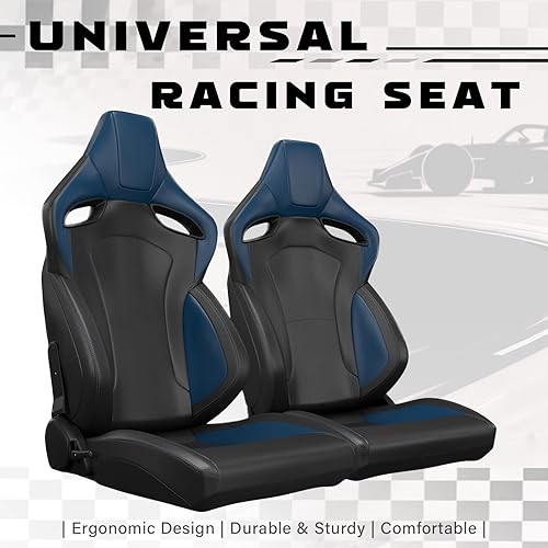 Miniatura 18 de 2 asientos universales ajustables de carreras con deslizadores dobles, asientos de cubo reclinables, 1 par de asientos deportivos para vehículos