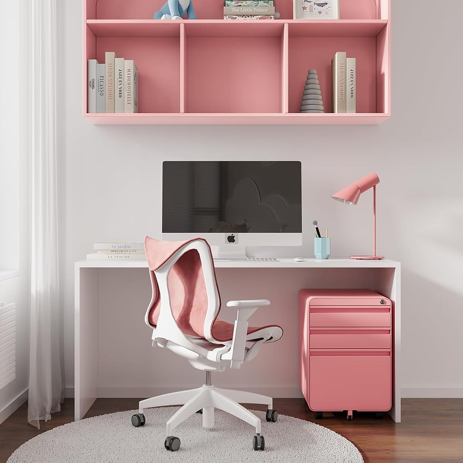 Dripex 3 Drawer Pink File Cabinet, Mobile Under Desk Storage File Cabinet with Lock on Wheels, Letter/Legal Size,Fully Assembled, Small Short Vertical Metal Rolling Filing Cabinets for Home Office
