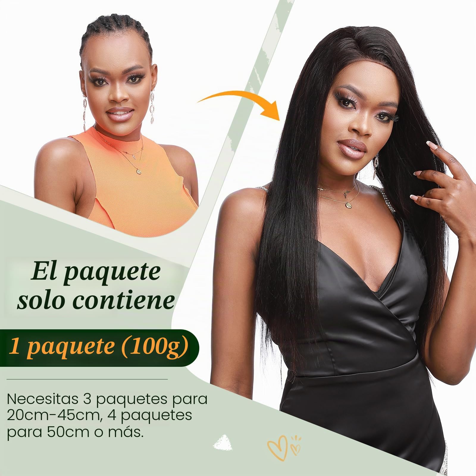 Elailite Extensiones Cortina Pelo Natural 100g 60cm Cabello Humano Brasileña Liso 1 Pieza sin Clip #1B Negro Natural