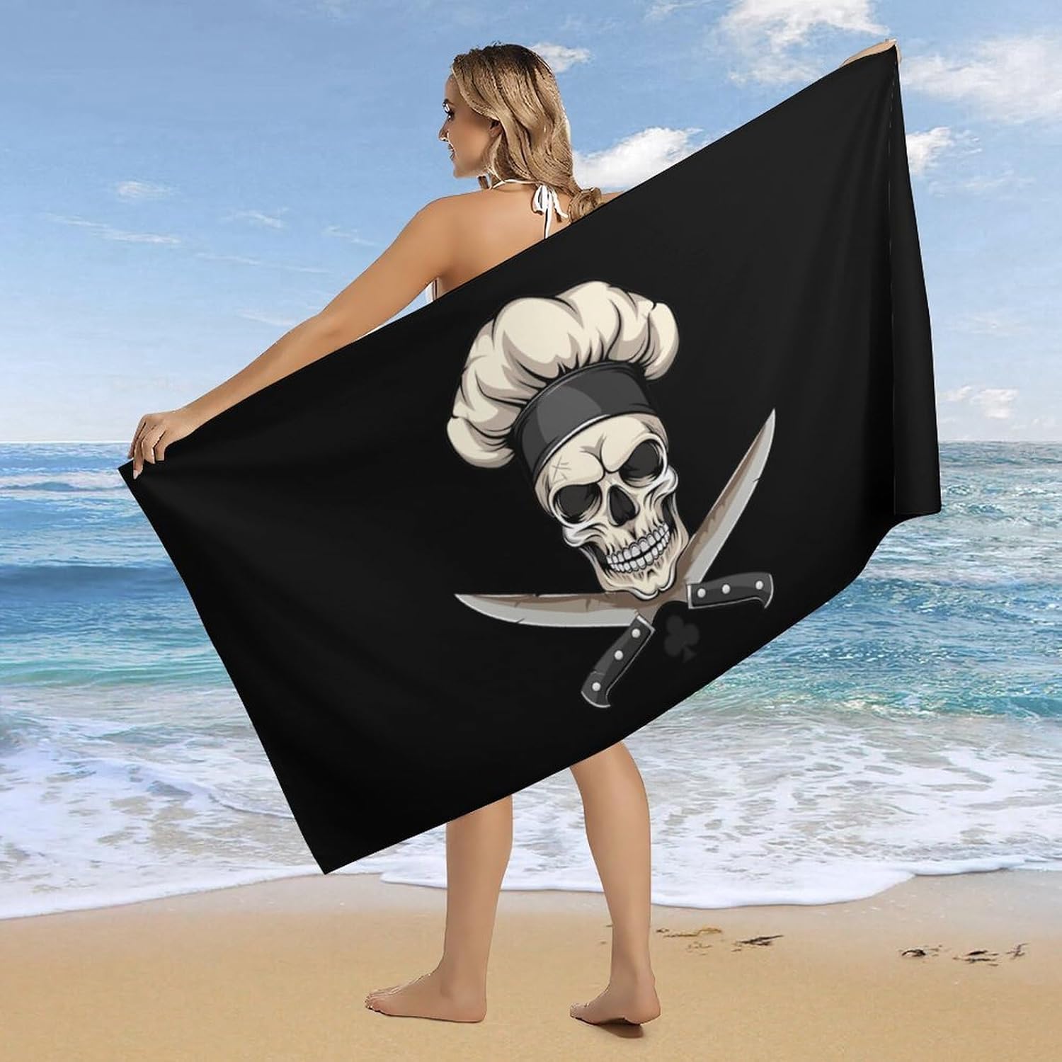 Pirate Cook Skull Chef Bath Towel Quick-Dry Large Shower Beah Towel for for Gym Travel 30x60 Inches