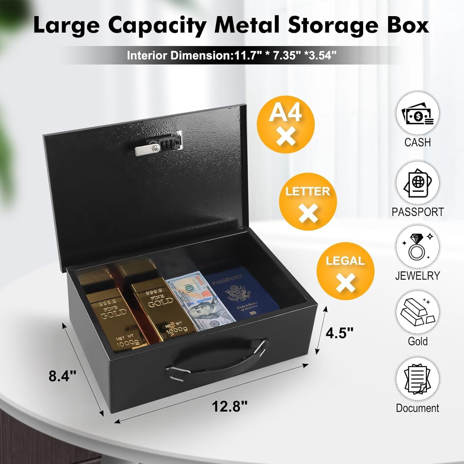 Caja Fuerte Ignífuga Portátil para Joyas, Pequeña Caja de Seguridad con Asa, Resistente al Fuego y Robo, Ideal para Hogar y Viaje - Cajas Fuertes de Alta Seguridad para Valores y Documentos