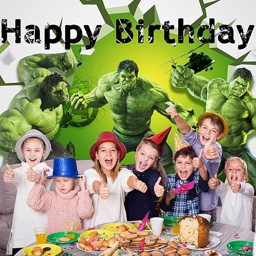 Miniatura 3 de Telón de fondo verde de 7 x 5 pies decoraciones de cumpleaños suministros de fiesta de súper ciudad Power Man para niños decoración de fotos