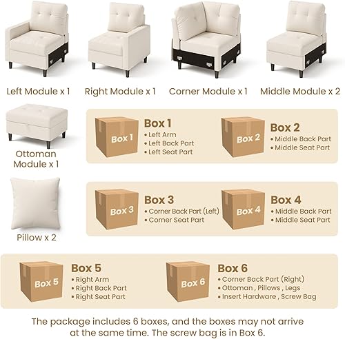 Miniatura 8 de Giantex Sofá modular modular modular en forma de L con otomana móvil, tela de lino sintético, 2 almohadas extraíbles incluidas, sofá moderno para