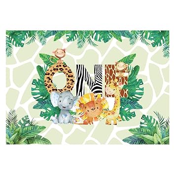 Funnytree Safari Wild One Backdrop for Baby 1st Birthday Party Photography Background Woodland Jungle Kids First Animals Zoo Cake Table Decorations Banner Photobooth Props 7x5ft