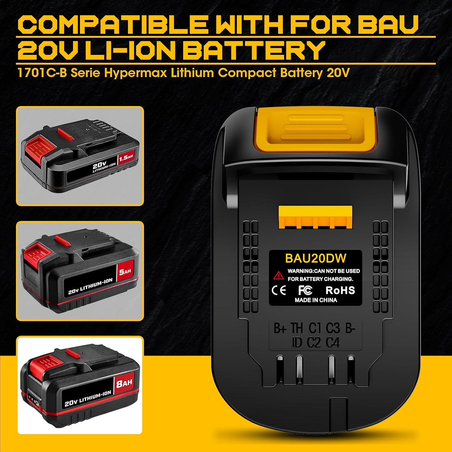 Adapter for Dewalt 20Volt Cordless Tools,for Bauer 20V Hyper Battery Convert to Replace for Dewalt 20V MAX Battery,Work for DEWALT Cordless Drill/Impact Driver Tool