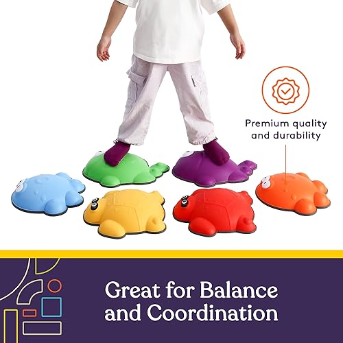 Vista 51 de Special Supplies Stepping Stones for Kids - Set of 6 Balance Blocks - Indoor/Outdoor Play - Child Safe Rubber, Non-Slip Edging - Promotes