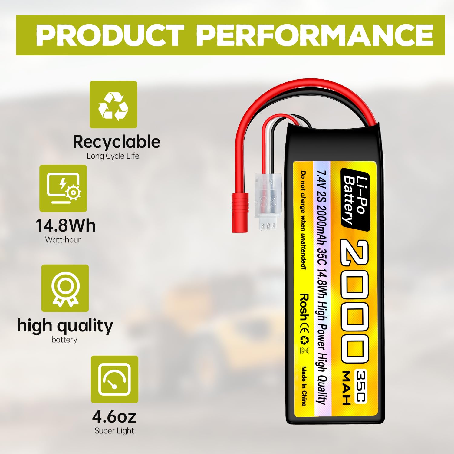 2PCS 2S Lipo Batteria 7.4V 2000mAh 35C con spina a banana da 3.5mm con cavo di ricarica USB per RC Auto Camion RC Barca RC Quadcopter FPV Drone Batteria
