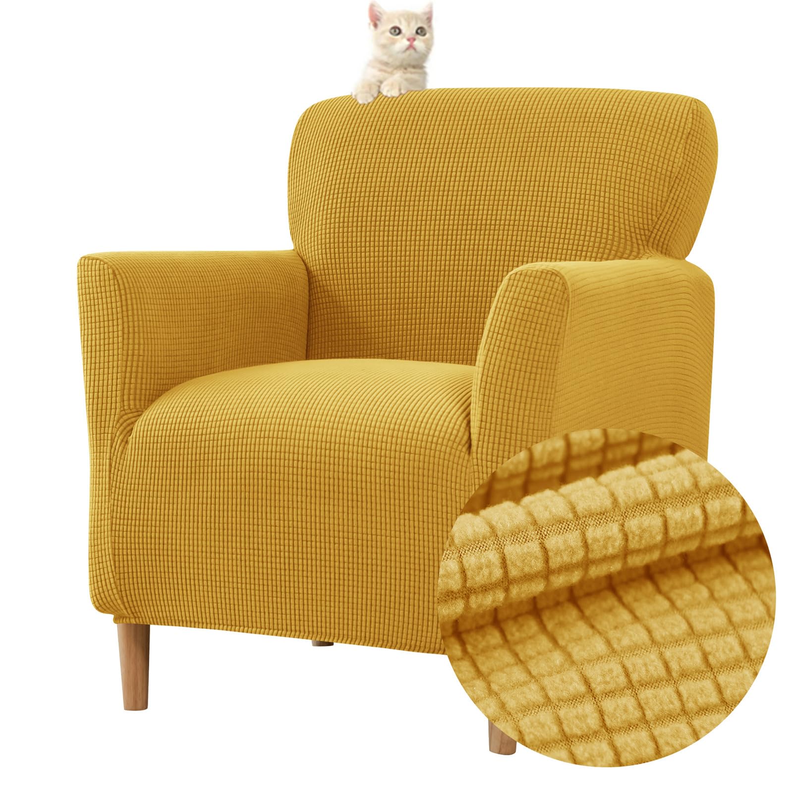 Highdi Funda para Sillón Individual Elástica, 1 Plaza Jacquard Funda para Sofá Cubierta Suave para Sillón Chesterfield Lavable Antideslizante, para Casa, Club, Hotel (Amarillo)